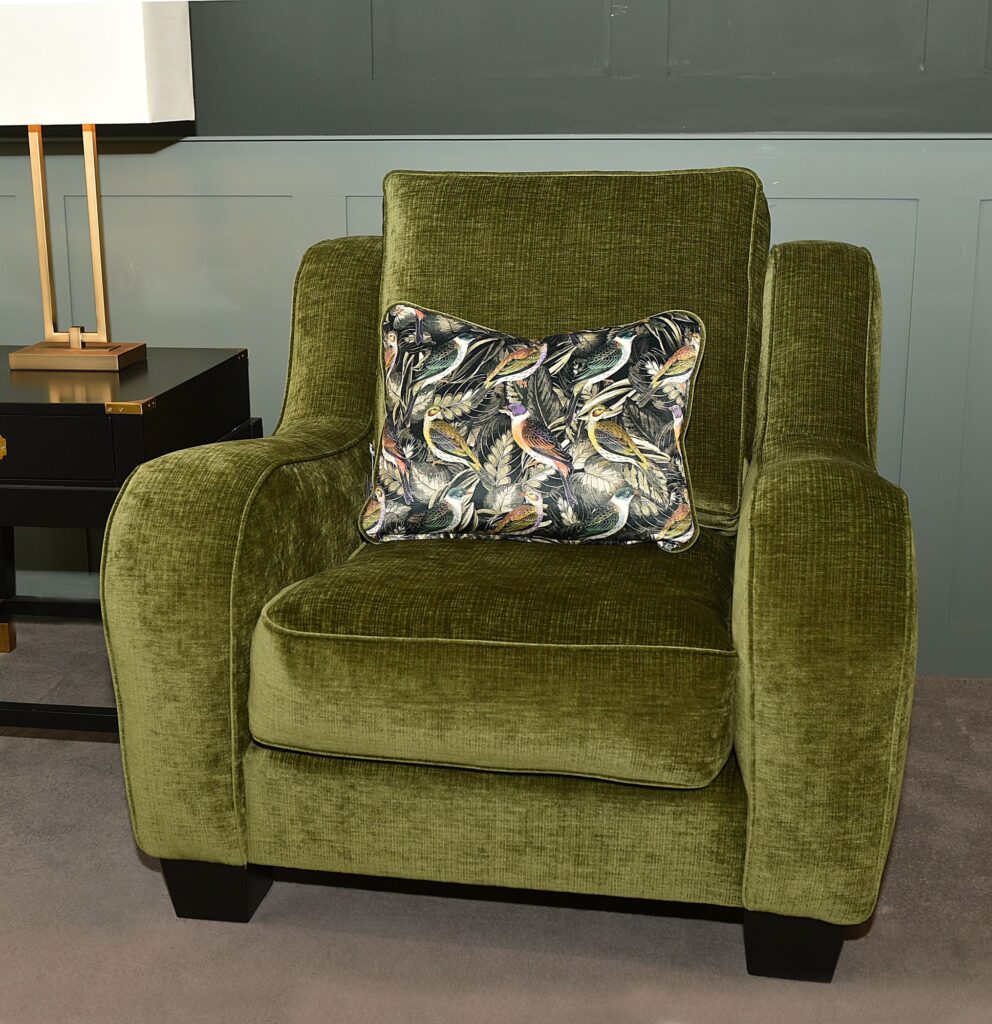 Delcor-bespoke-luxury-chair-meticulously handcrafted in Britain-choose from over 10,000 fabrics-including velvets-leathers-vast array of patterned and plain materials-available in a broad spectrum of colours-including grey-cream-blue-purple-red-green-and more-each piece showcases timeless design and comfort.